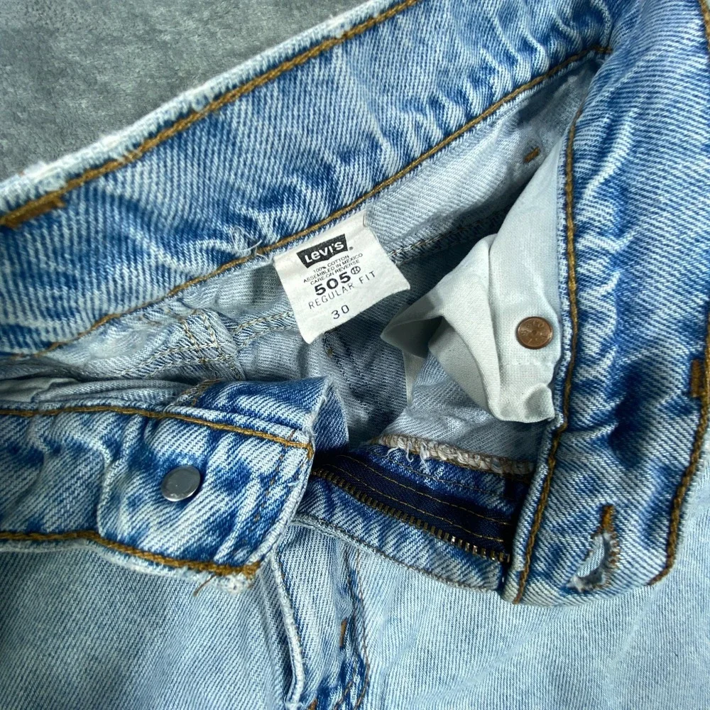 Vintage Levis 505 Jean Shorts 30 Blue Light Wash Orange Tab Jorts 90s Stone